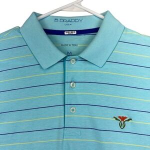 B Draddy Polo Shirt Mens Medium Blue Stripe Golf Performance Stretch Jersey
